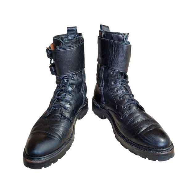 Frye Julie Biker Engineer Black Leather Lace-up Lug Sole Boots - Picture 15 of 15